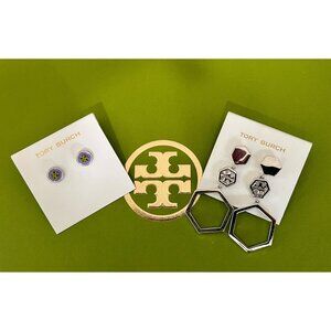 Tory Burch Earrings Set - Purple Studs & Hexagon Dangles - Stylish & Versatile J